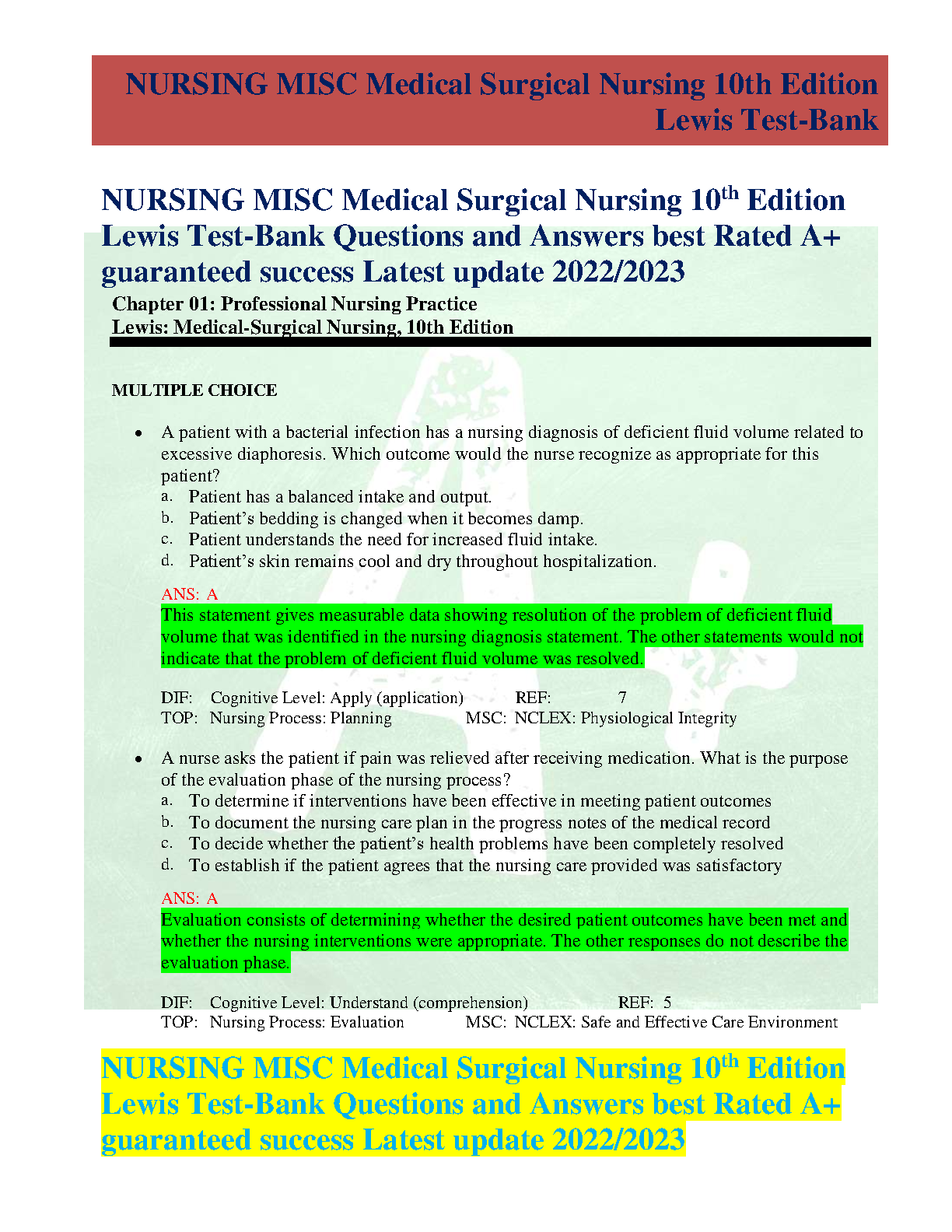 Lewis Med Surg Nursing Test Bank 10th Ed 2026 IMG-1