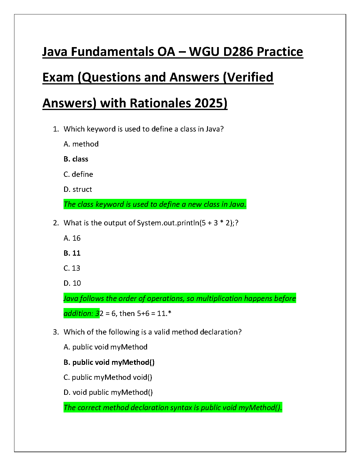 WGU D286 Java Fundamentals OA Practice Exam 2025 IMG-1