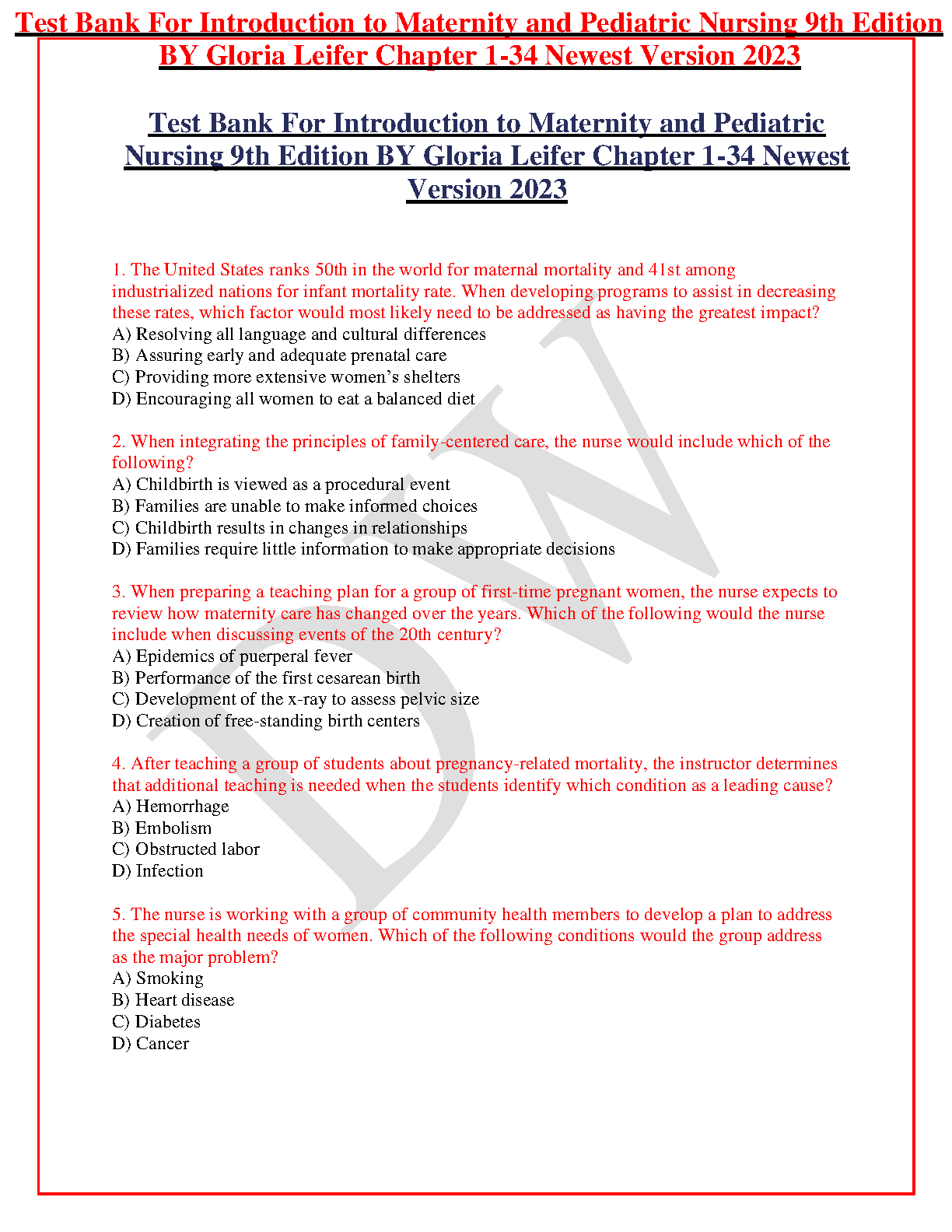 Maternity & Pediatric Nursing Test Bank 9th Ed IMG-1