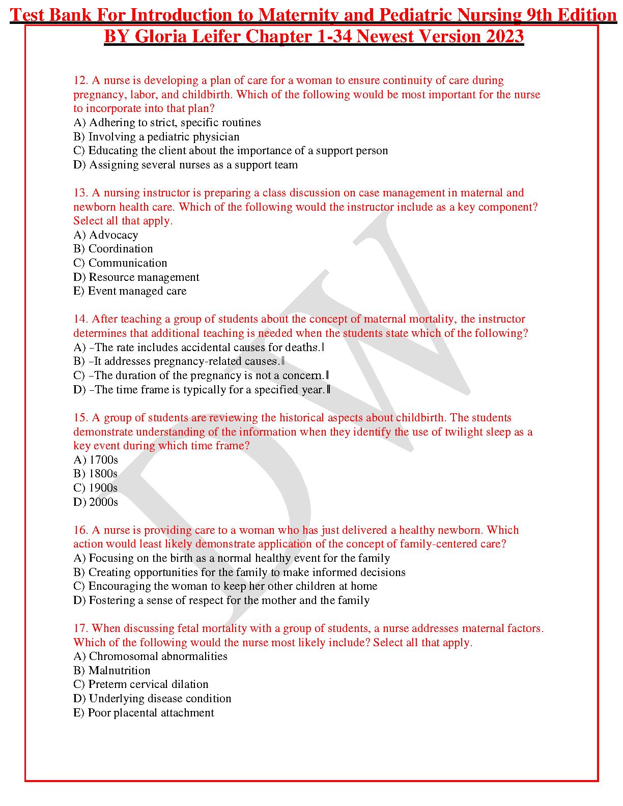 Maternity & Pediatric Nursing Test Bank 9th Ed IMG-3