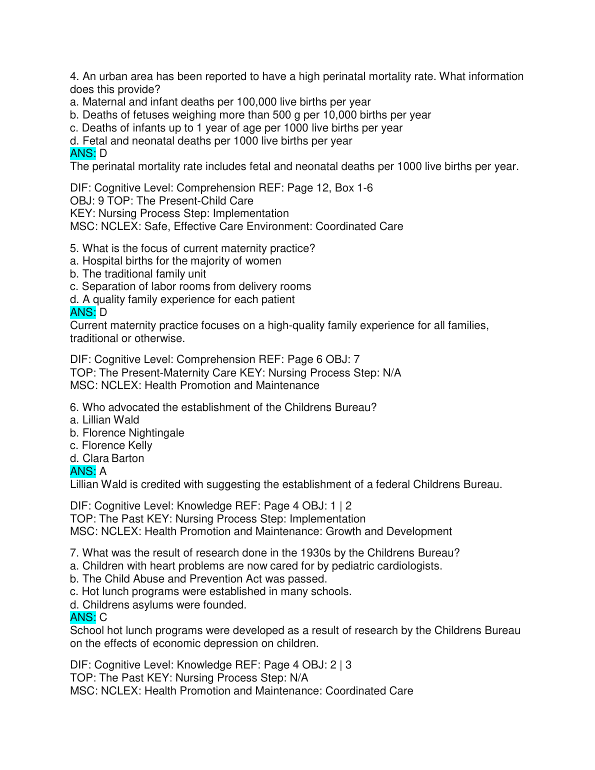 Maternity Pediatric Nursing Test Bank 2026/27 Leifer
