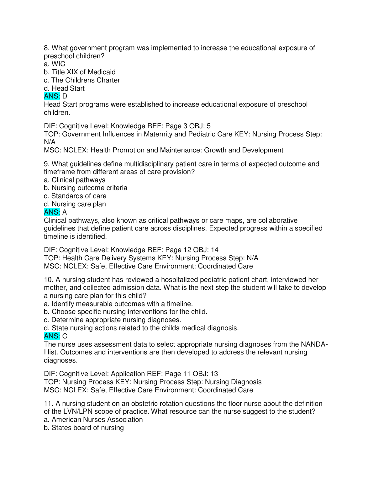 Maternity Pediatric Nursing Test Bank 2026/27 Leifer IMG-3
