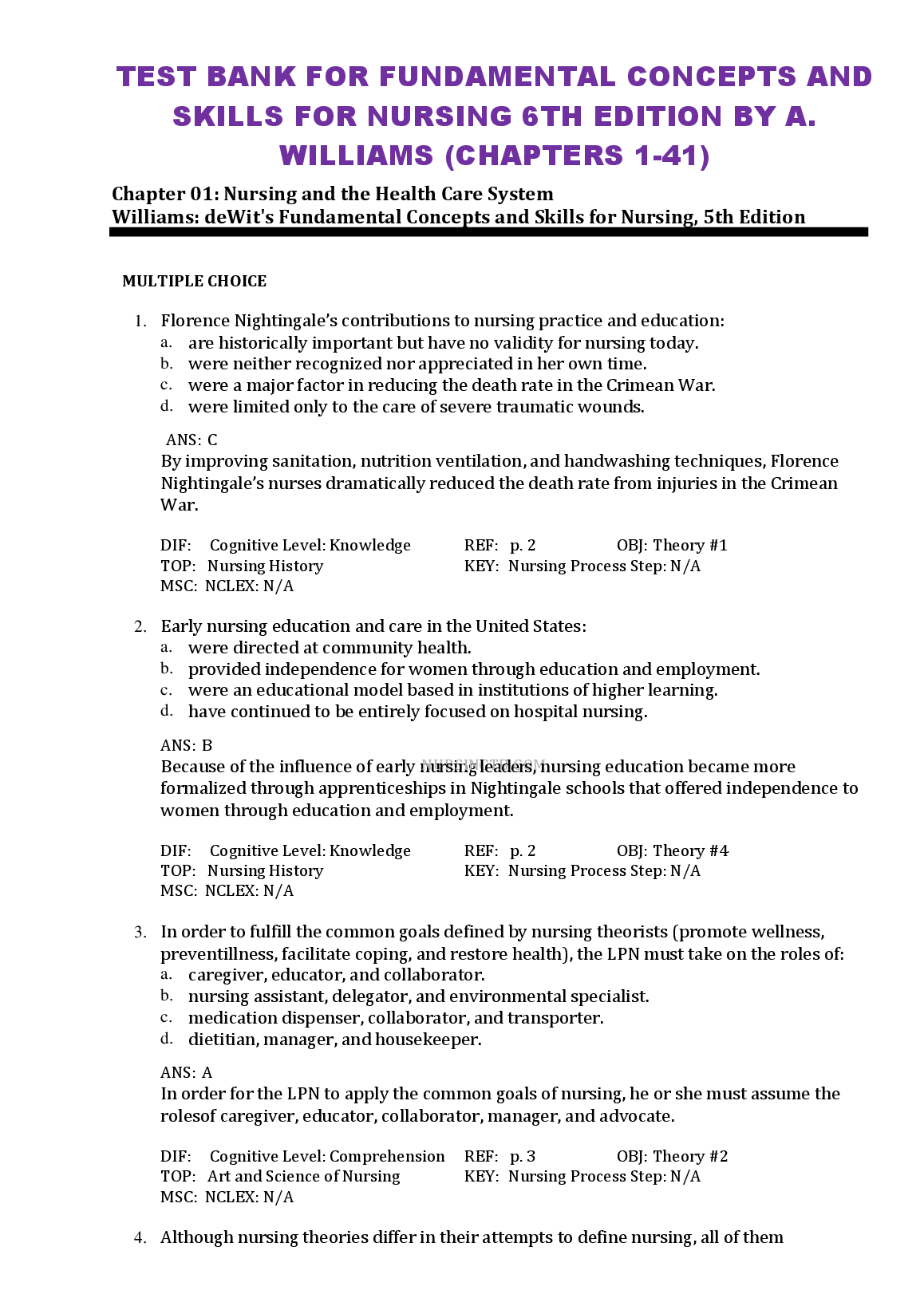 Nursing Test Bank 2026/27: Fundamentals 6th Ed Chapters 1-41