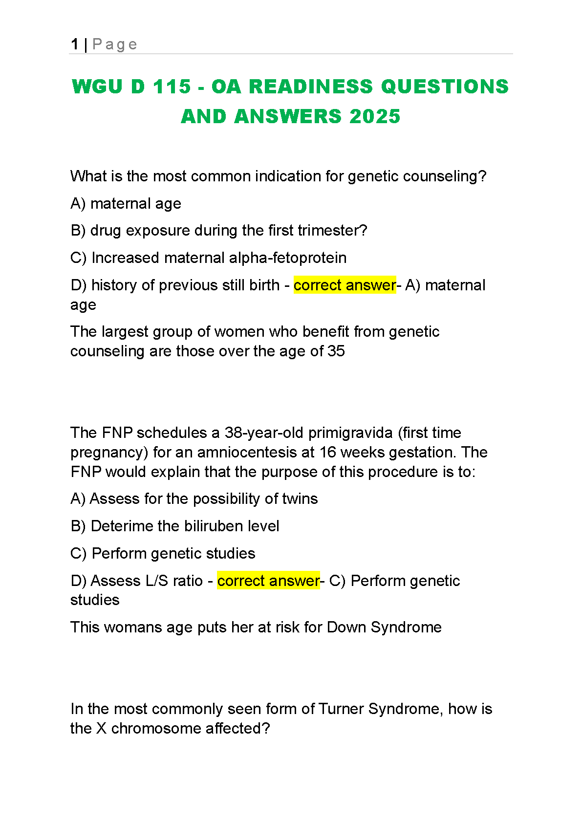 WGU D115 OA Exam Questions and Answers 2025