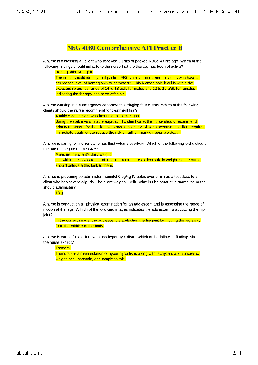 NSG 4060 ATI Capstone Exam Guide 2026/27