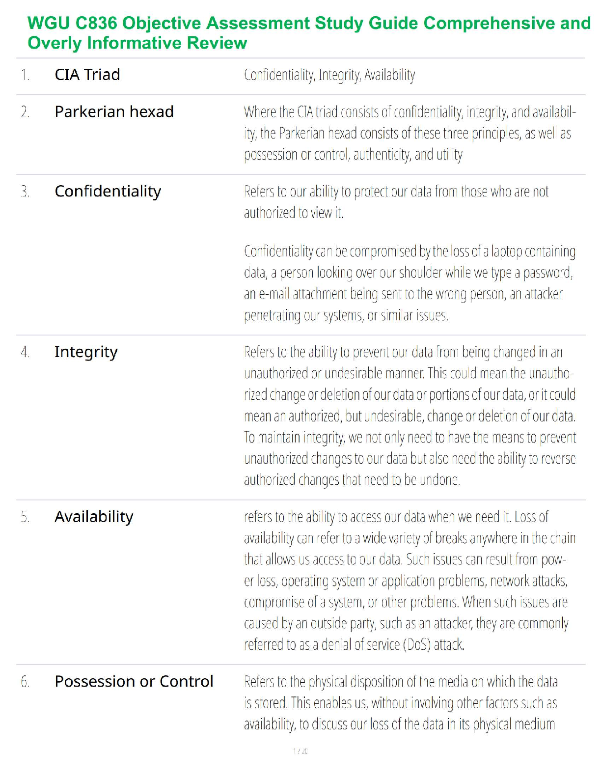 C836 InfoSec Exam Prep: CIA Triad and Parkerian Hexad Guide