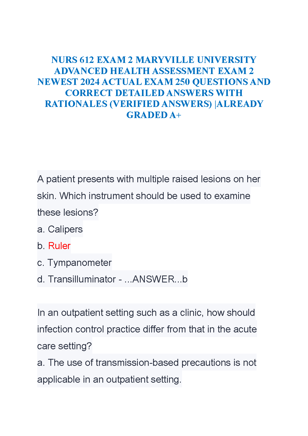 NURS 612 Advanced Health Assessment Exam Prep 2027/28