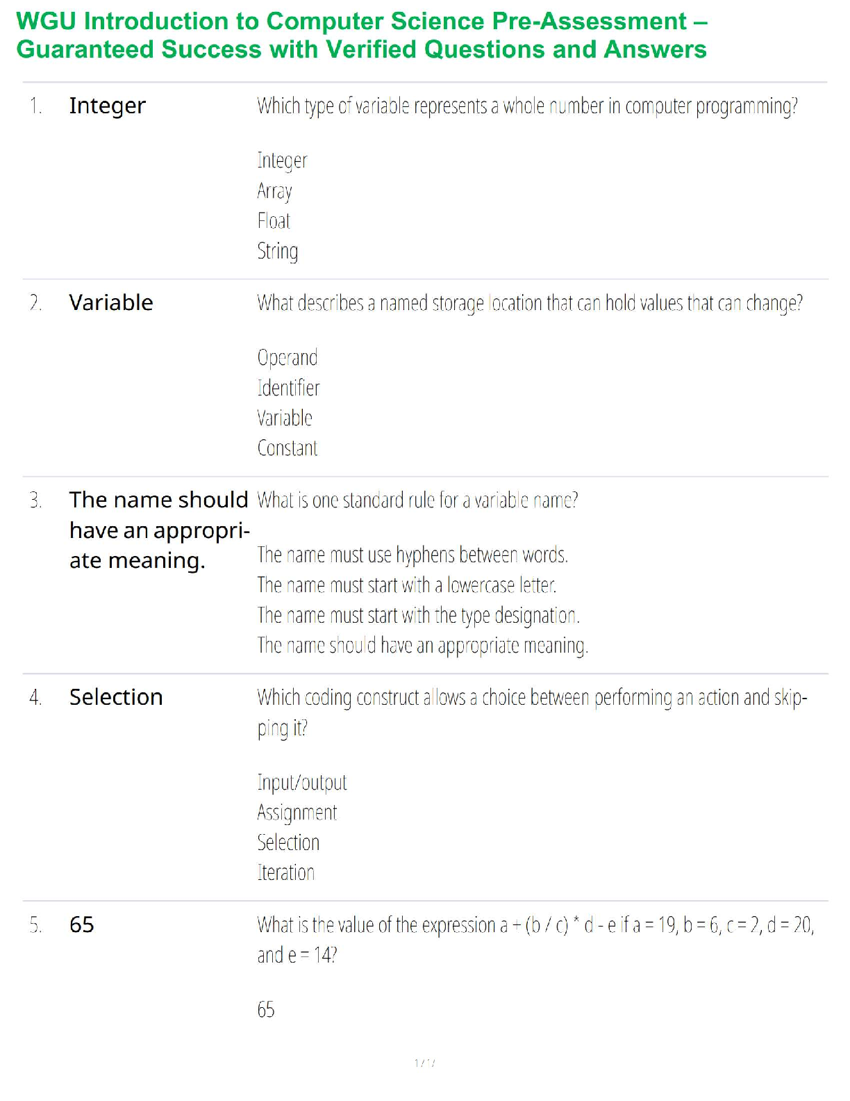 WGU Intro CS Pre-Assessment Study Guide with Qs IMG-1