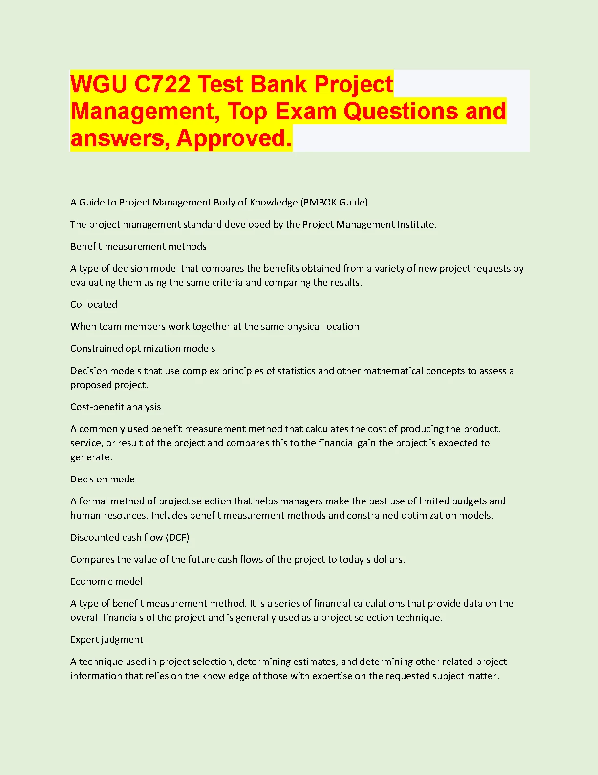WGU C722 Project Management Test Bank Questions & Answers IMG-1