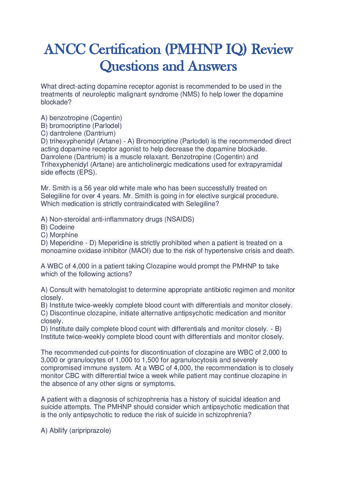 PMHNP-BC Review Questions 2026/27 ANCC Study Guide