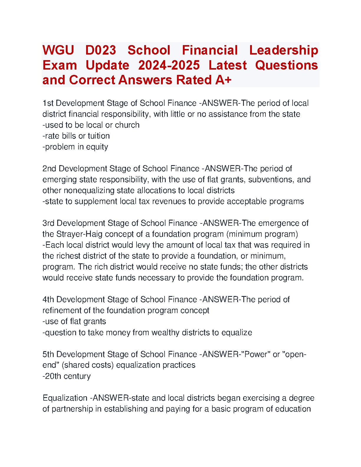 WGU D023 School Finance Exam Prep 2024-2025