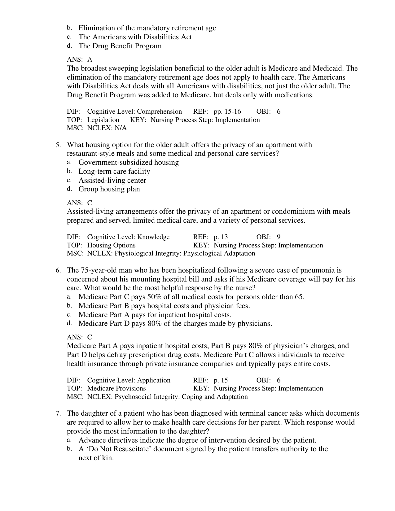 Basic Geriatric Nursing 6th Edition TEST BANK