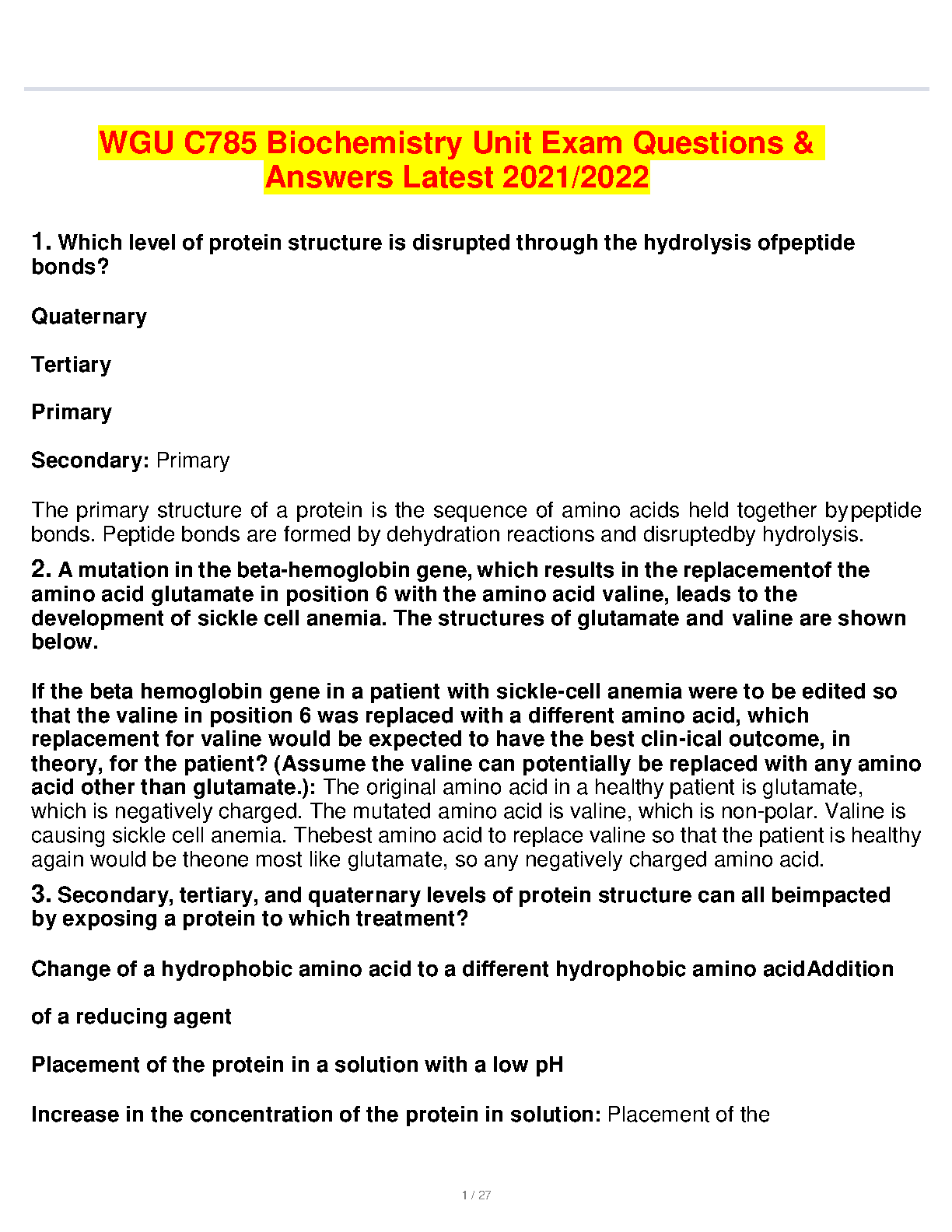 WGU C785 Biochemistry Exam Q&A 2021 Study Guide IMG-1