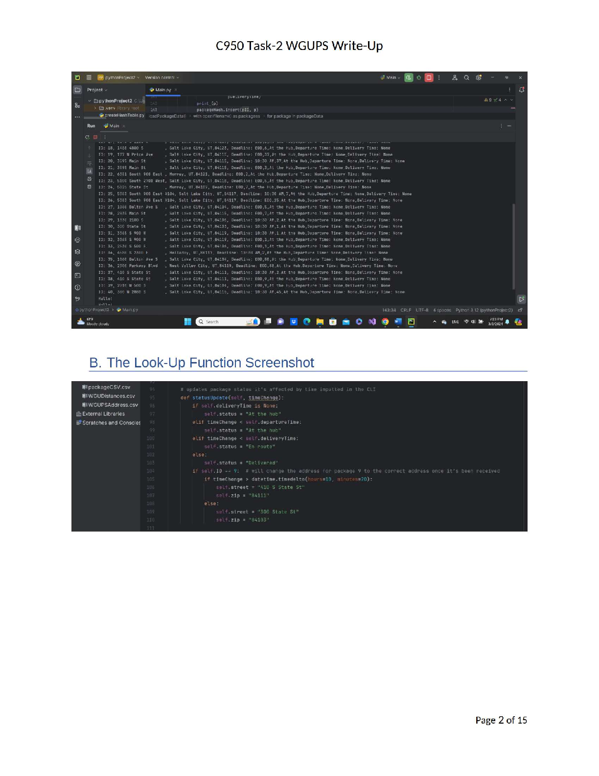 WGU C950 Task 2 WGUPS Project Guide & Write Up