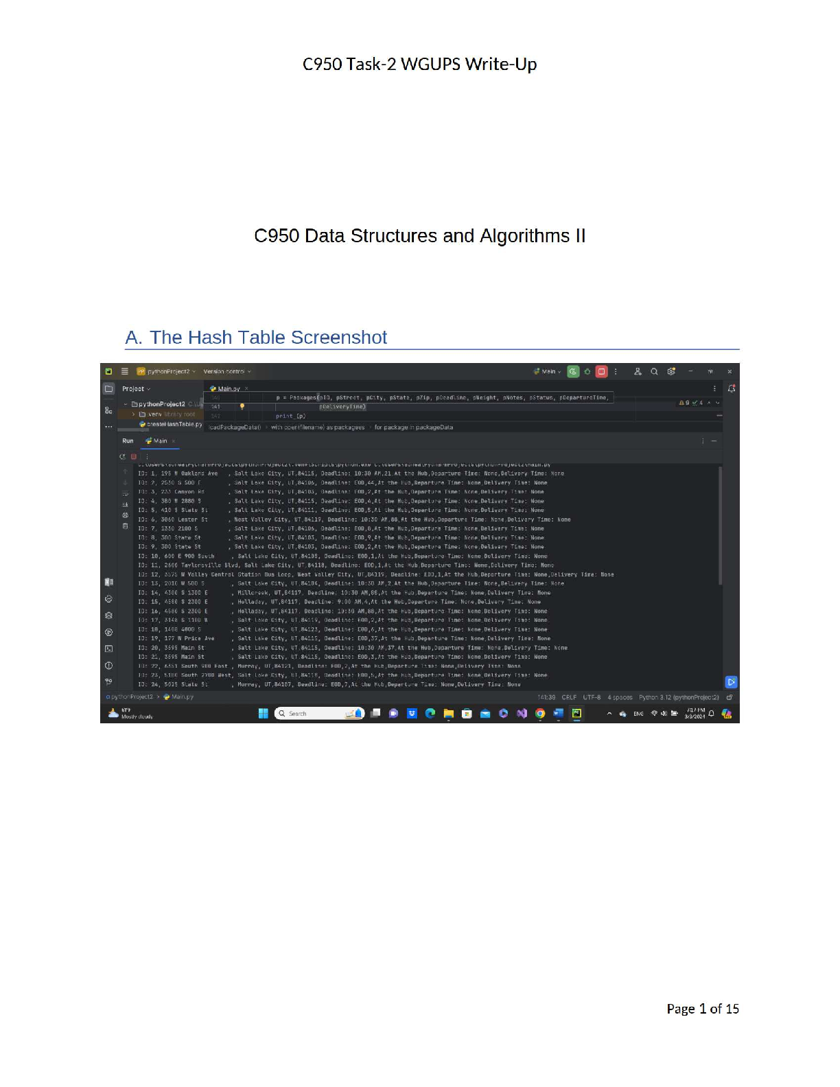 WGU C950 Task 2 WGUPS Project Guide & Write Up