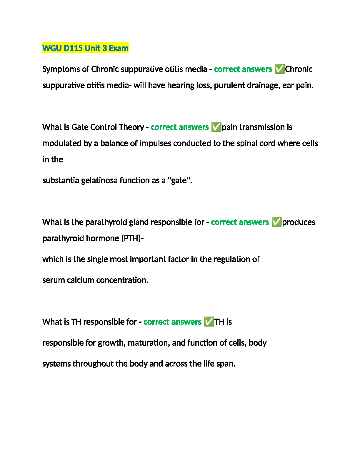 WGU D115 Unit 3 Exam Questions & Answers 2024-2025