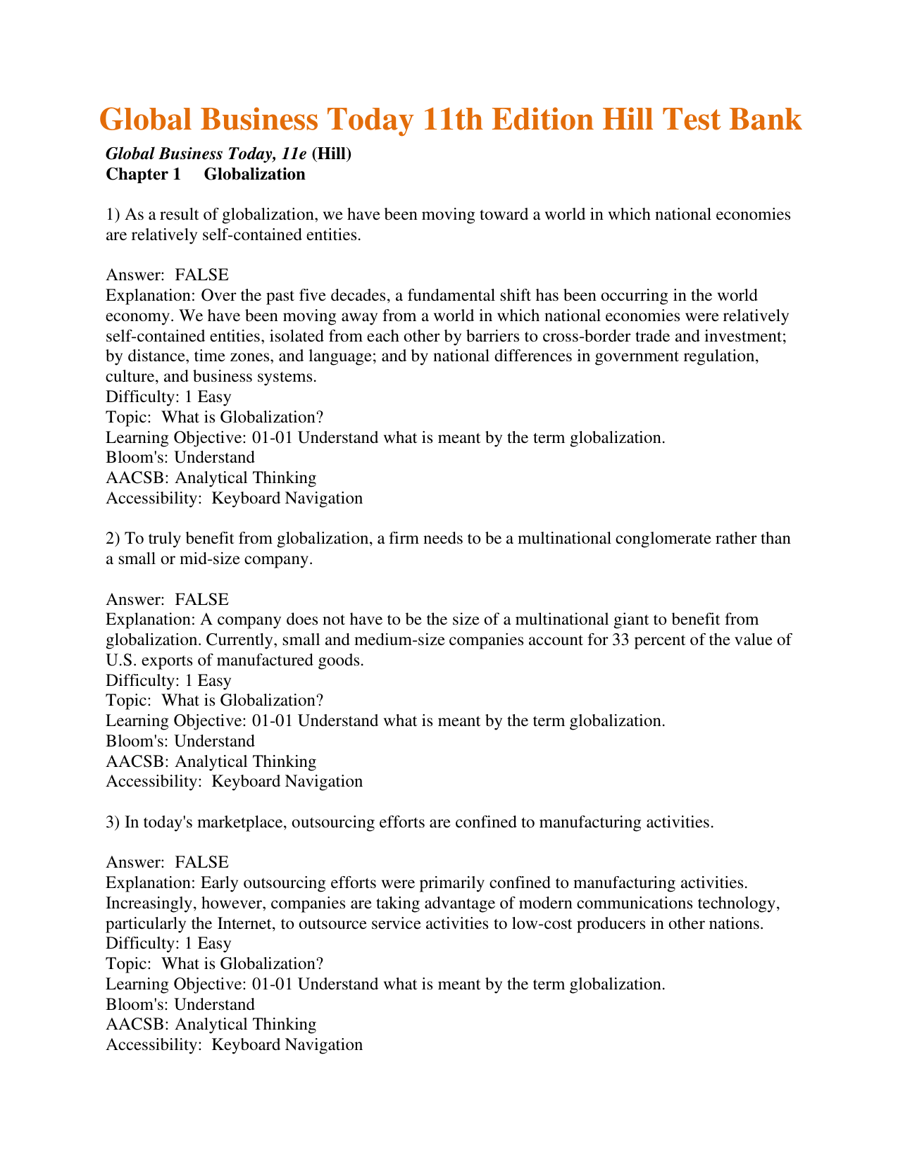Global Business Today 11th Edition Test Bank