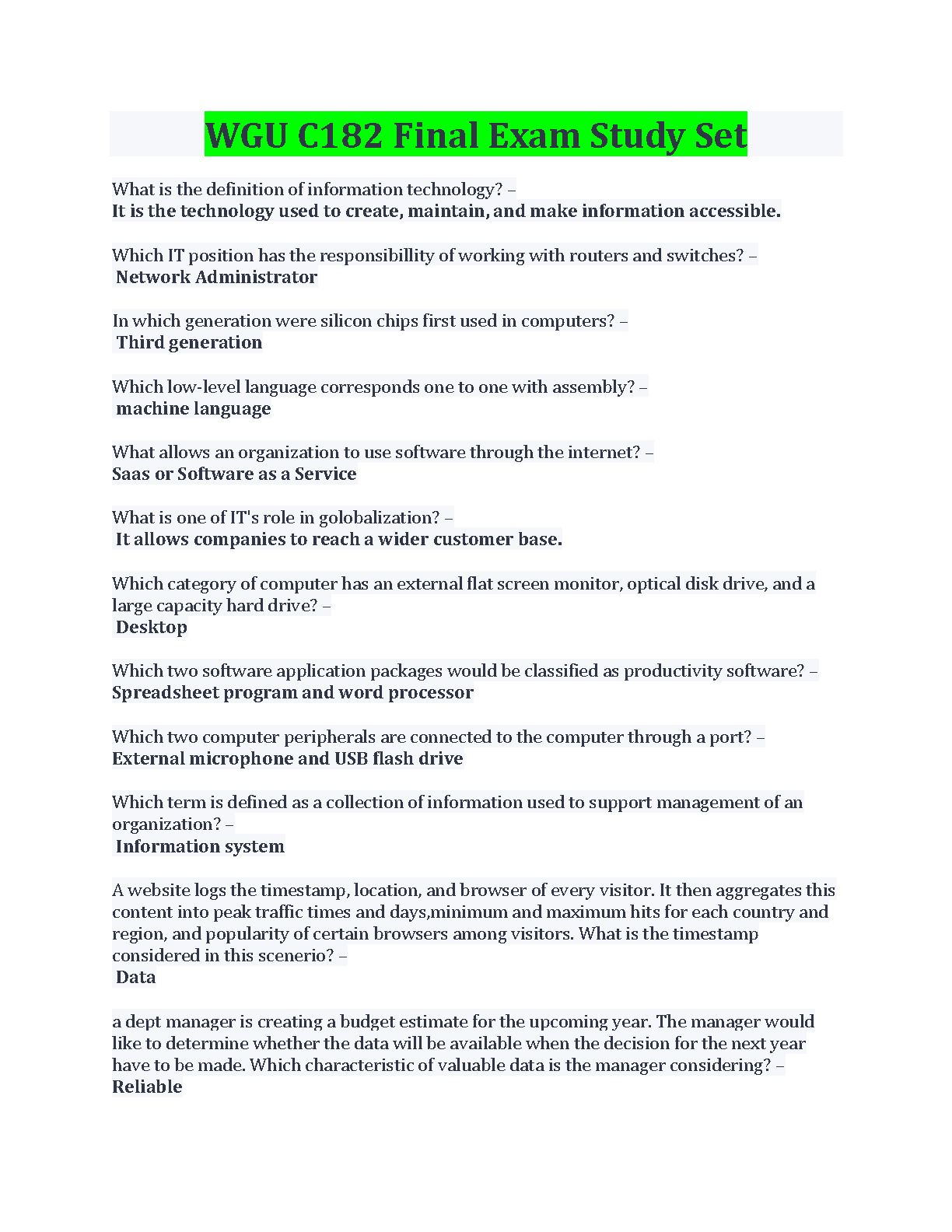 WGU C182 Final Exam Study Guide 2024-2025