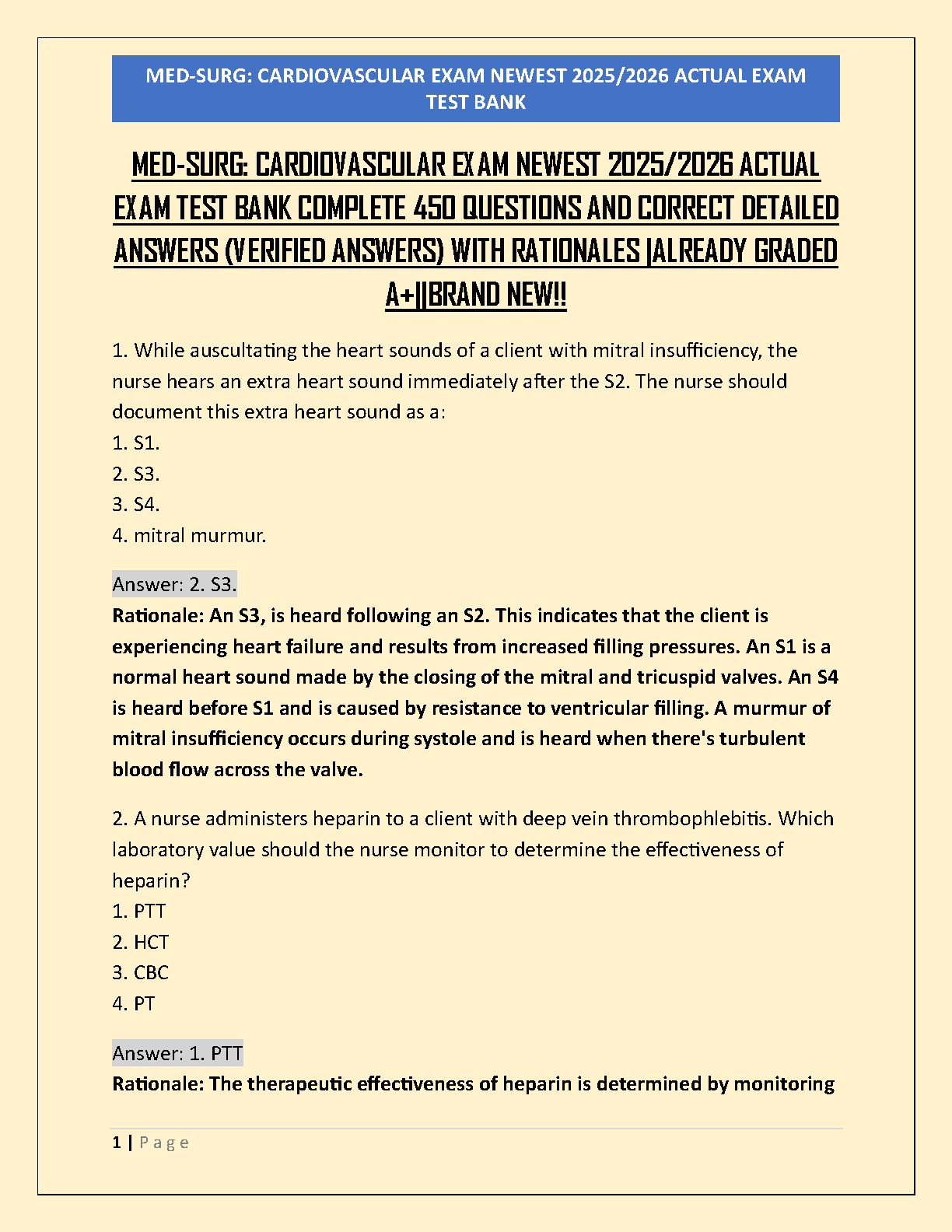 Lewis Med-Surg Cardiovascular Test Bank 2025/26