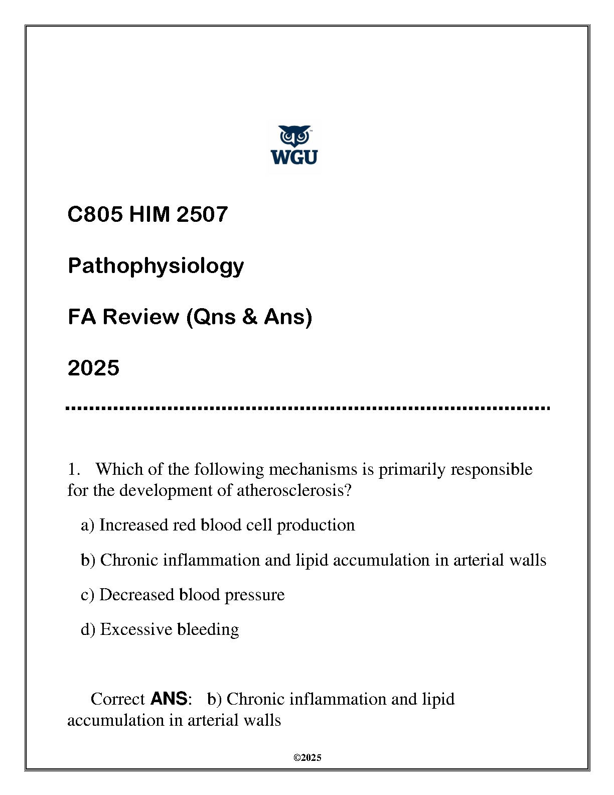 WGU HIM 2507 Pathophysiology Q&A 2025 Study Guide IMG-1