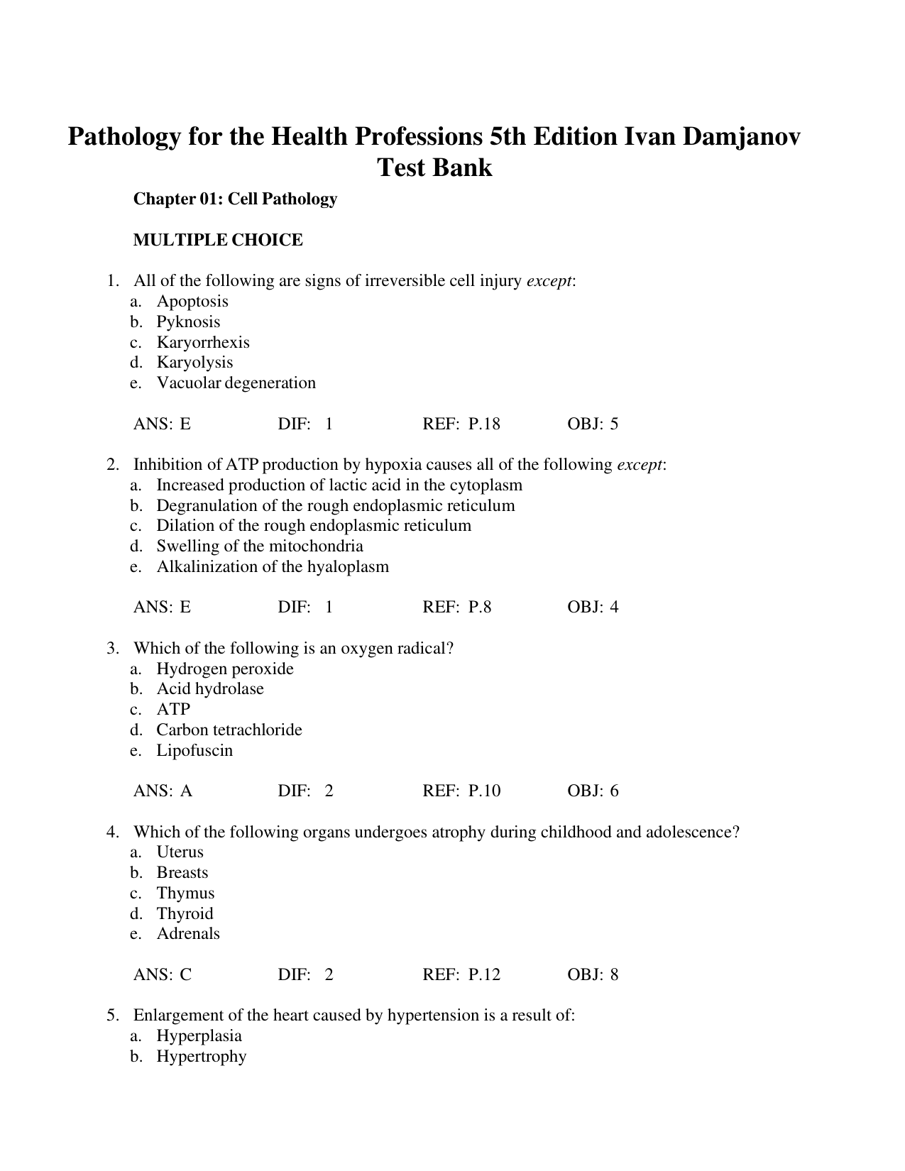 Pathology for the Health Professions 5th Edition TEST BANK