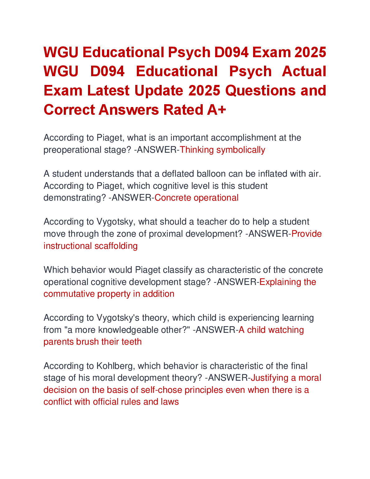WGU D094 Educational Psychology Exam 2025 Q&A Guide