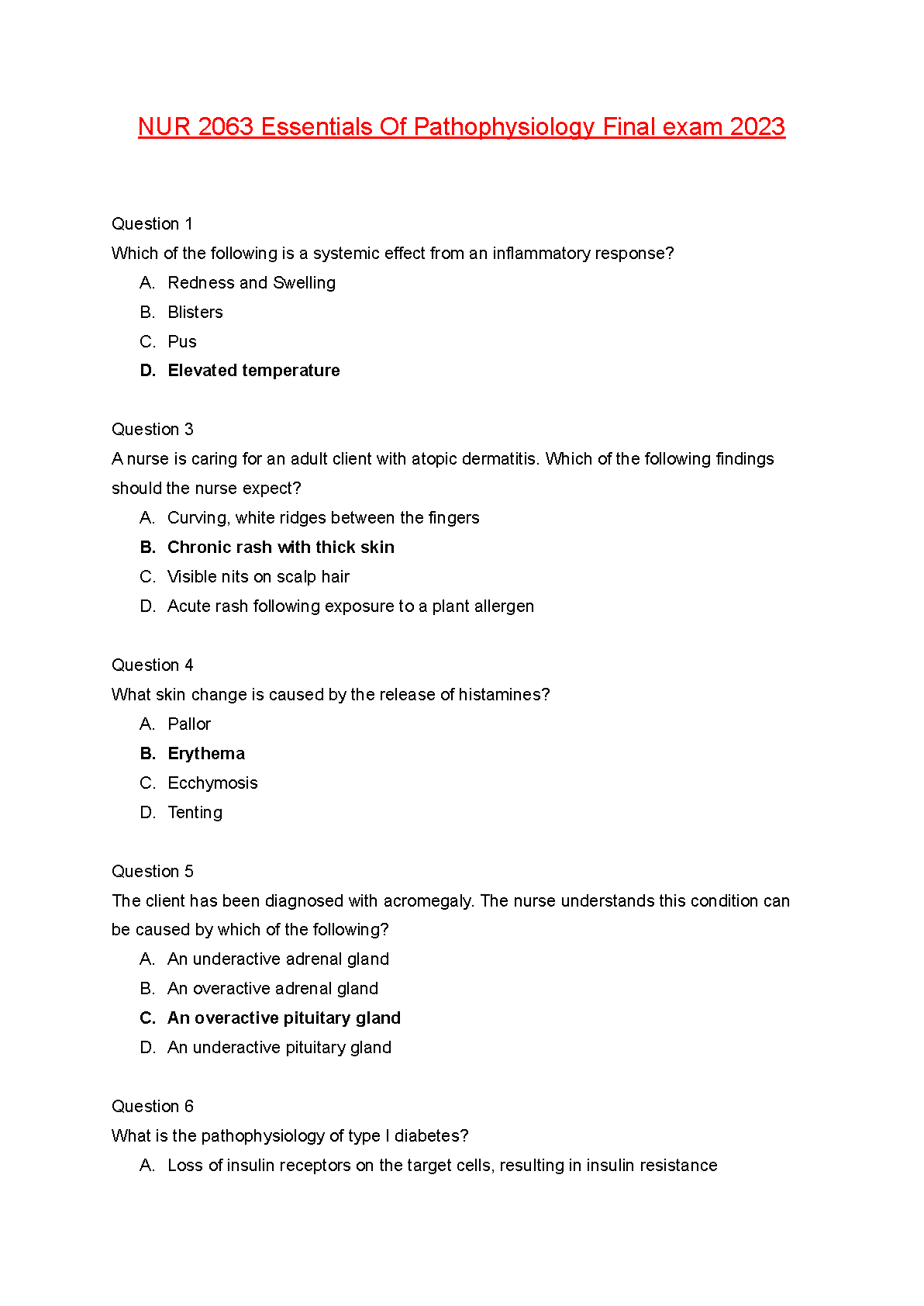 Pathophysiology Test Bank NUR 2063 Grossman 6e Answers 2026/27