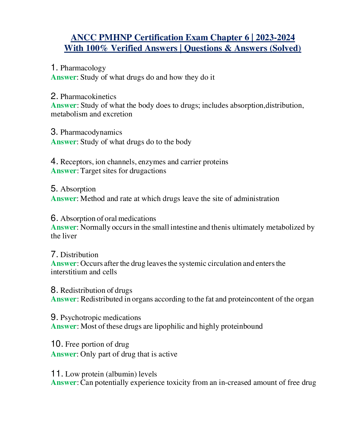 PMHNP Ch 6 Pharmacology Answers 2026/27
