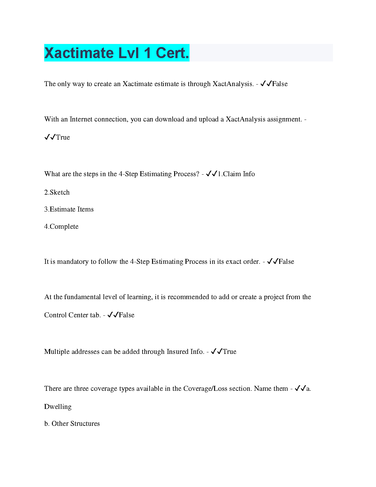 Xactimate L1 Study Guide 2026
