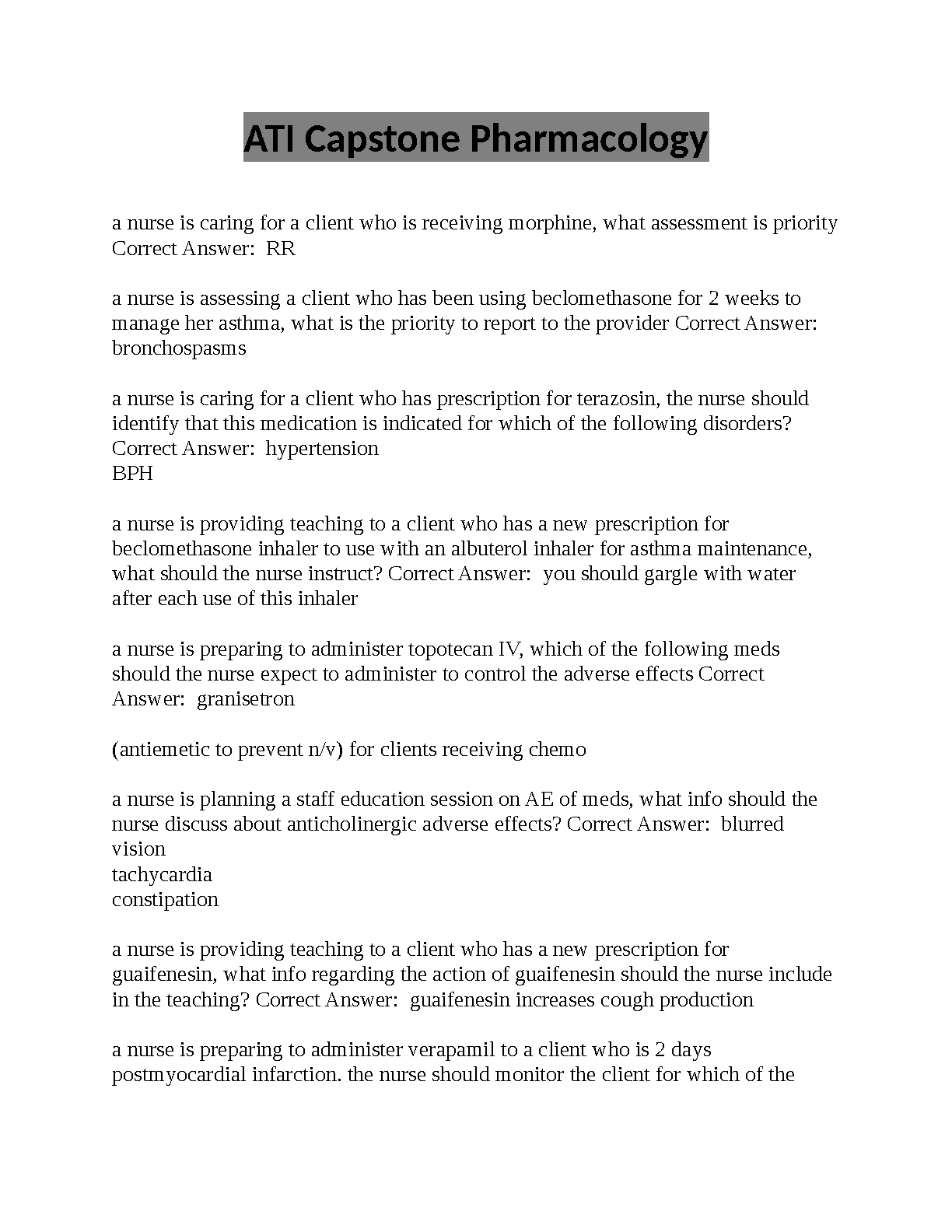 ATI Capstone Pharmacology Exam Prep 2026/27 Study Guide