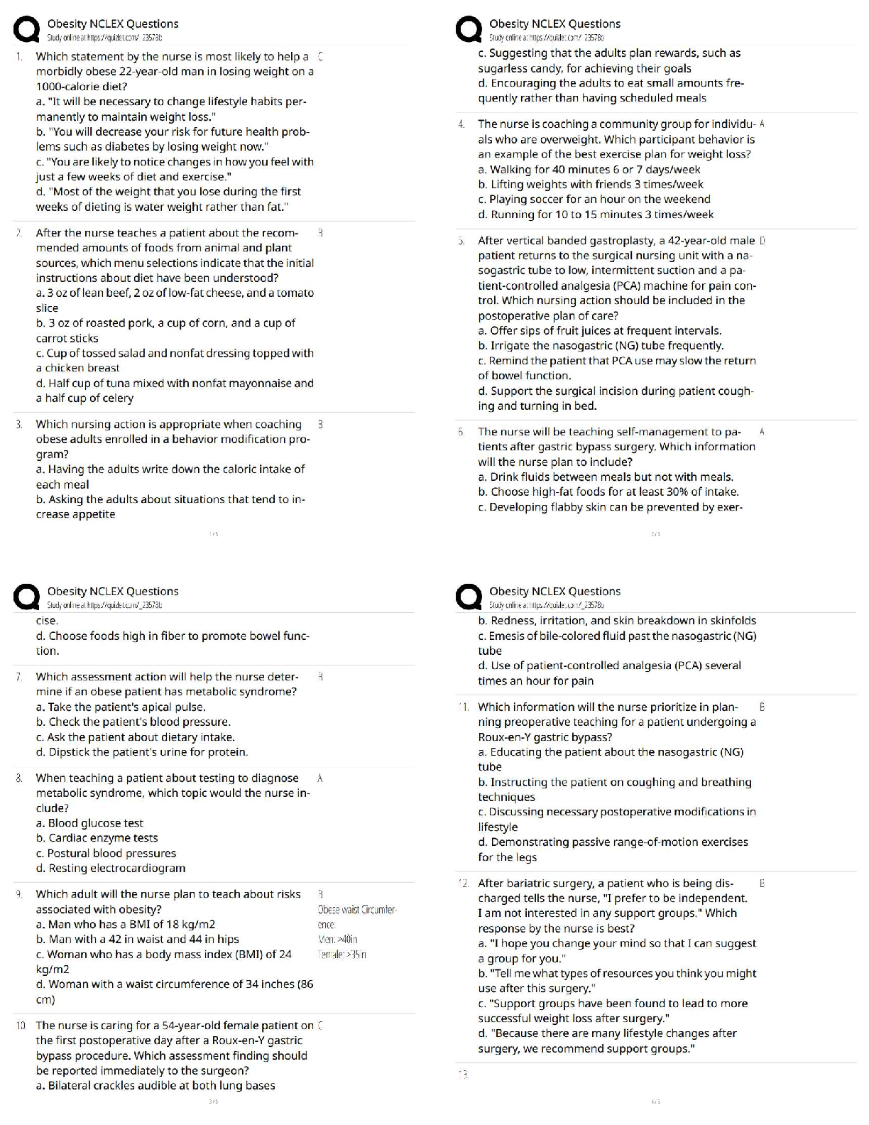 Obesity NCLEX Questions Ch 41 Lewis Med Surg 12e 2026/27 IMG-1