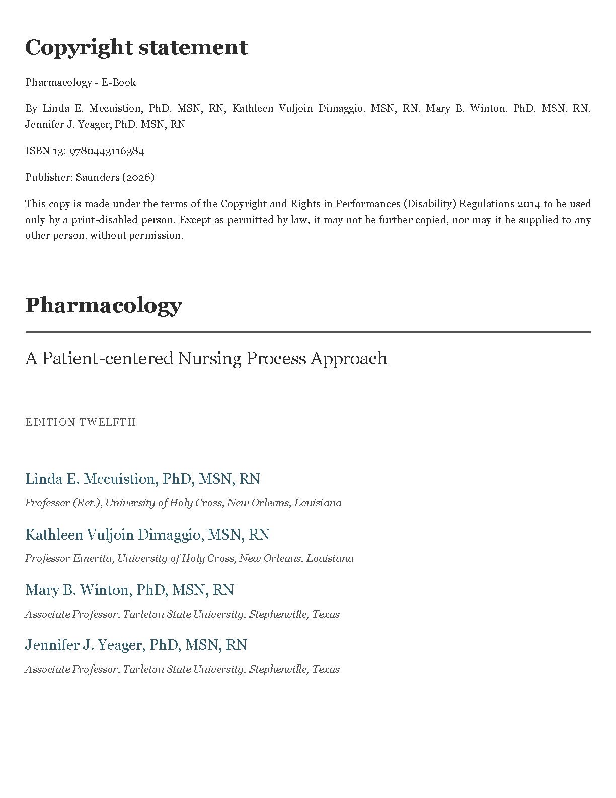 Nursing Pharmacology Test Bank 12th Ed 2026