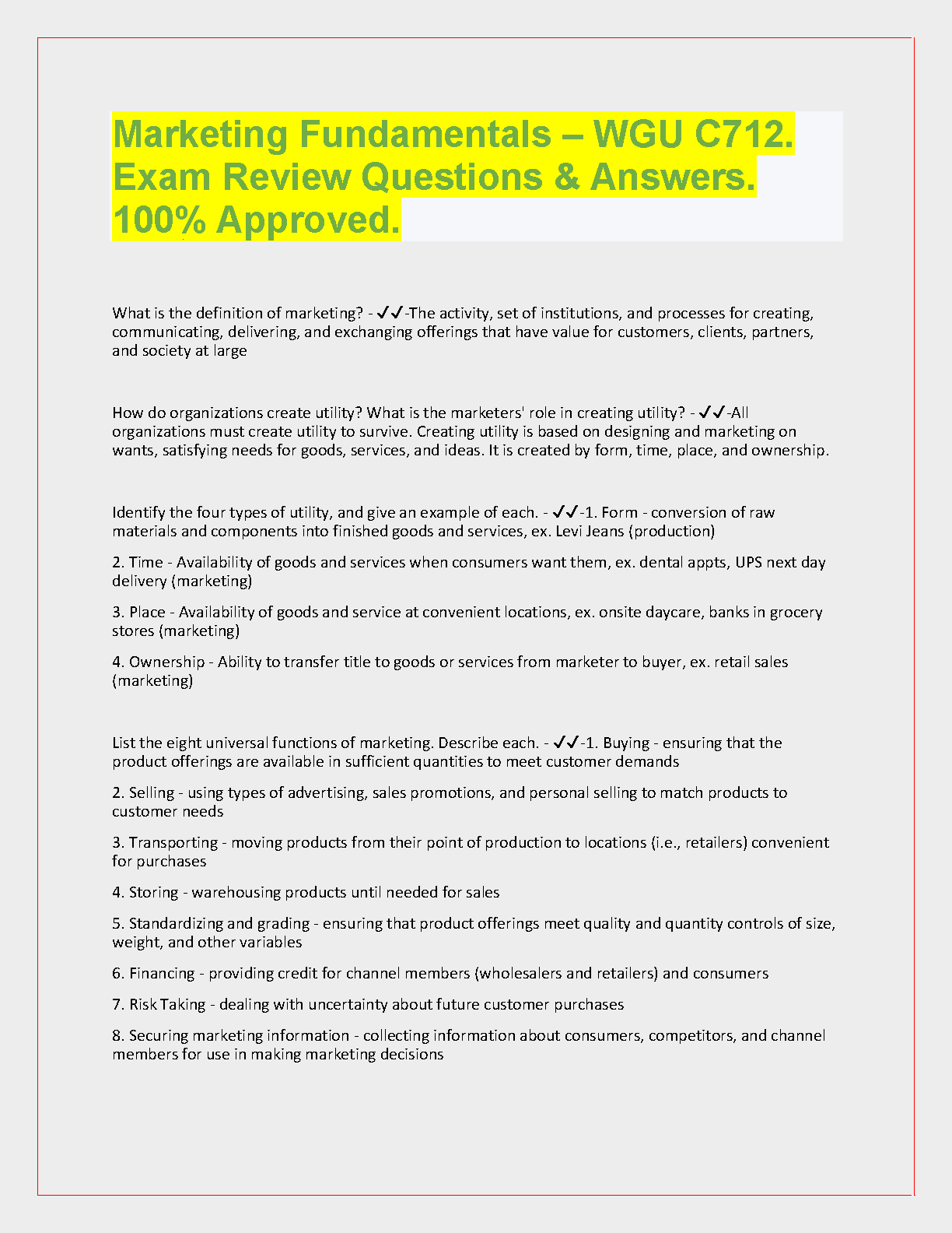 WGU C712 Marketing Exam Review 2024/2025 Q&A Guide