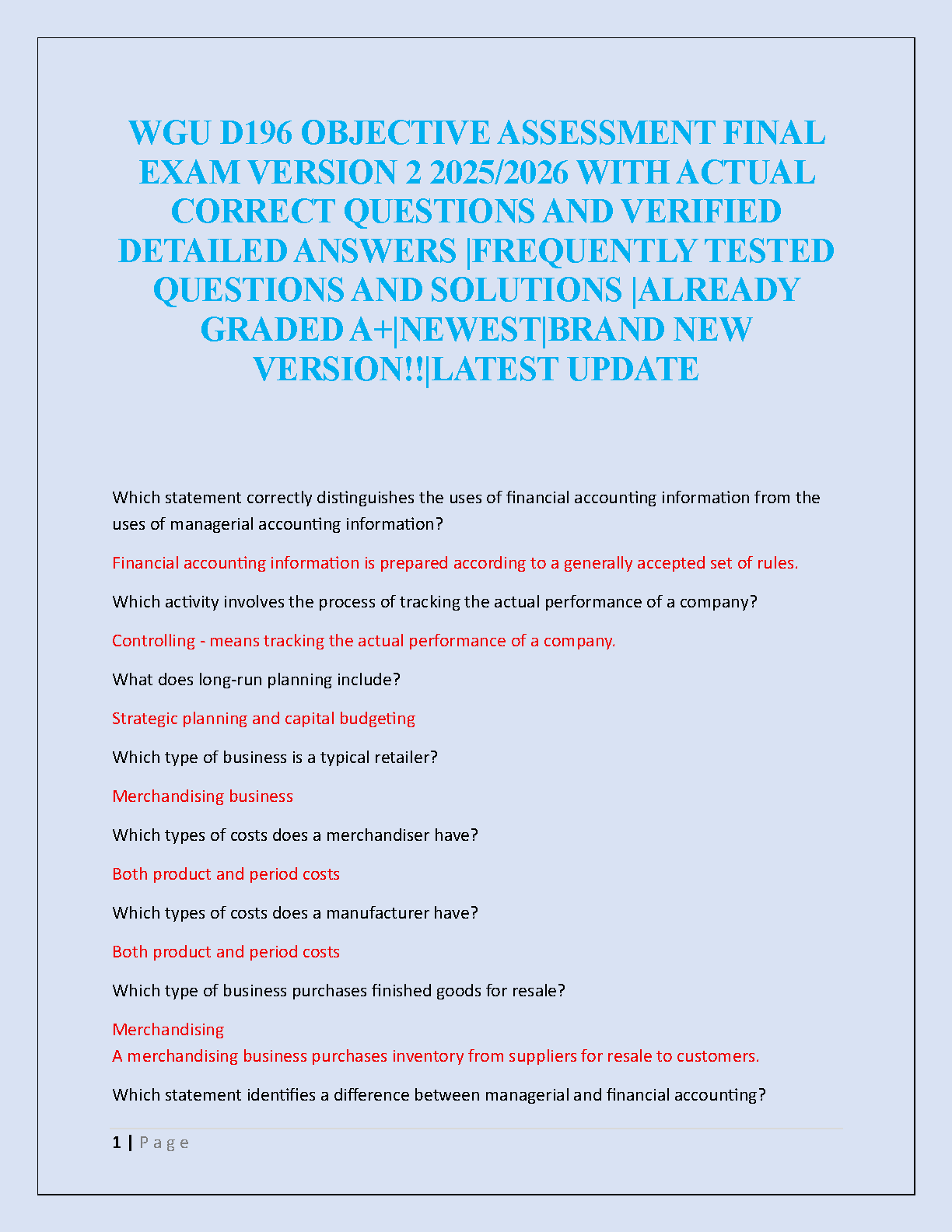 WGU D196 Final Exam 2025/2026 A+ Solutions and Answers