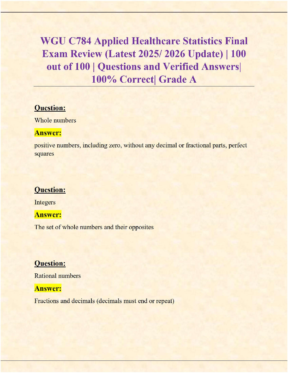 WGU C784 Applied Healthcare Stats Exam Review 2025