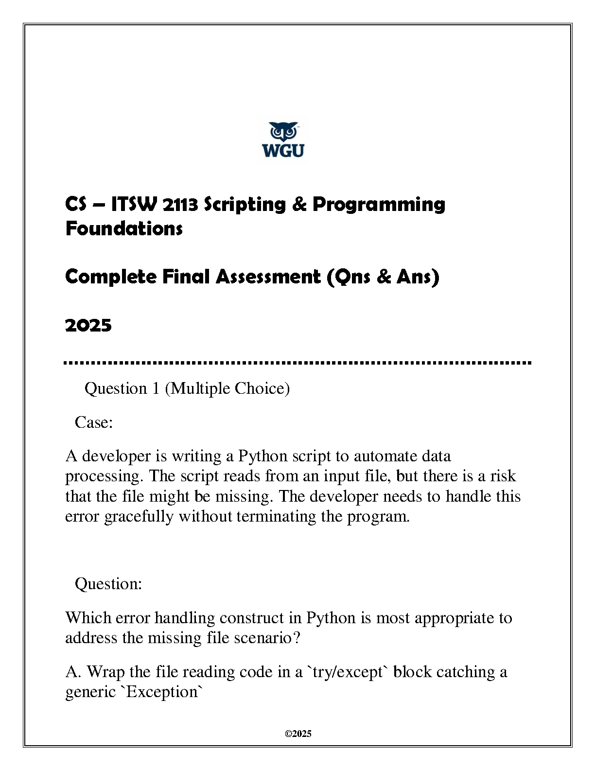 ITSW 2113 Scripting & Programming Finals Q&A 2025