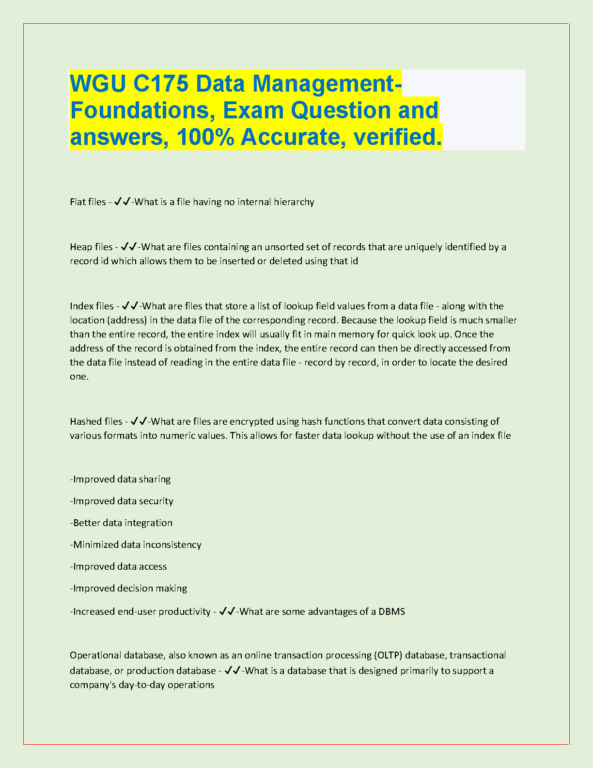 WGU C175 Data Mgmt Foundations Q&A 2024