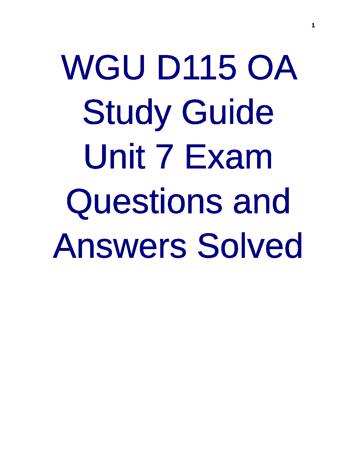 WGU D115 OA Unit 7 Exam Q&A Study Guide 2024-2025