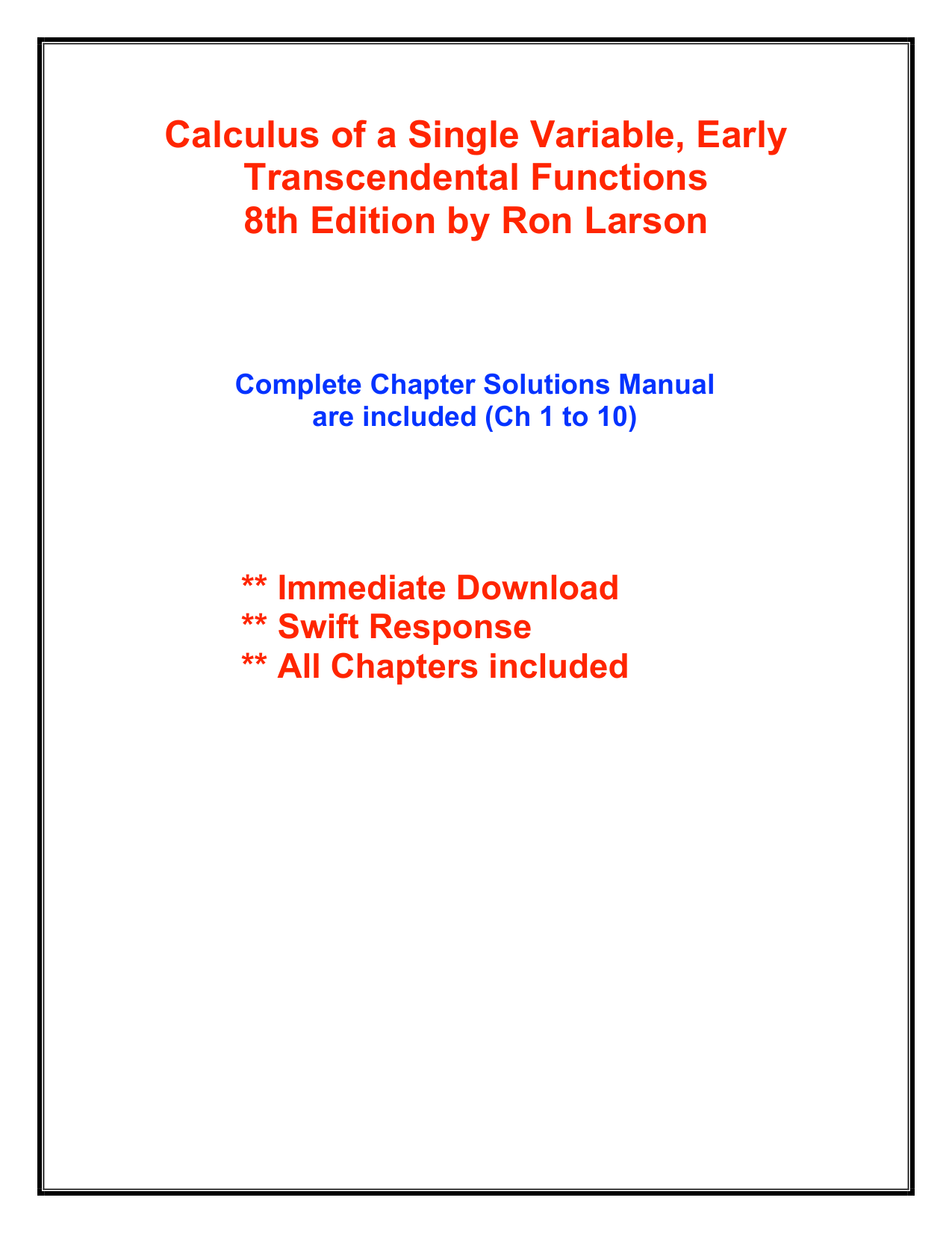 Calculus of a Single Variable: Early Transcendental Function