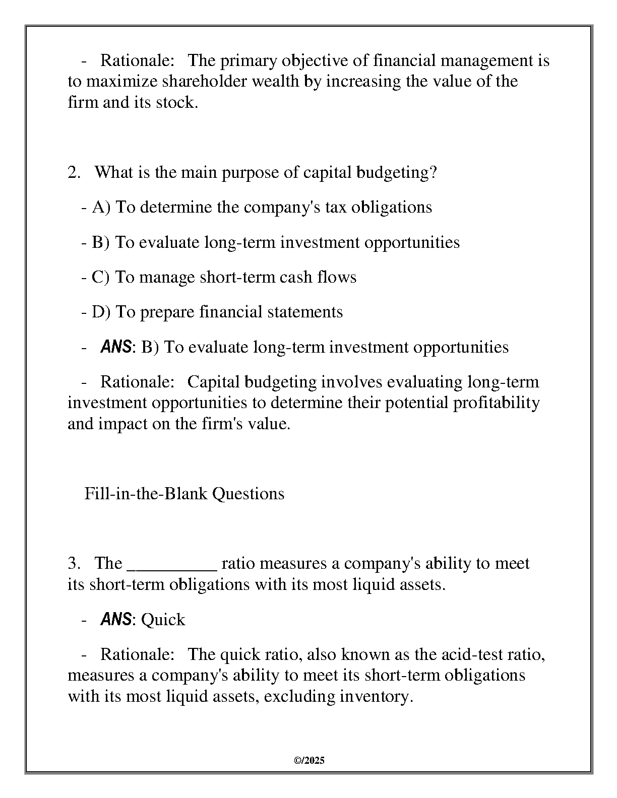 WGU C214 Financial Management Exam Q&A 2025