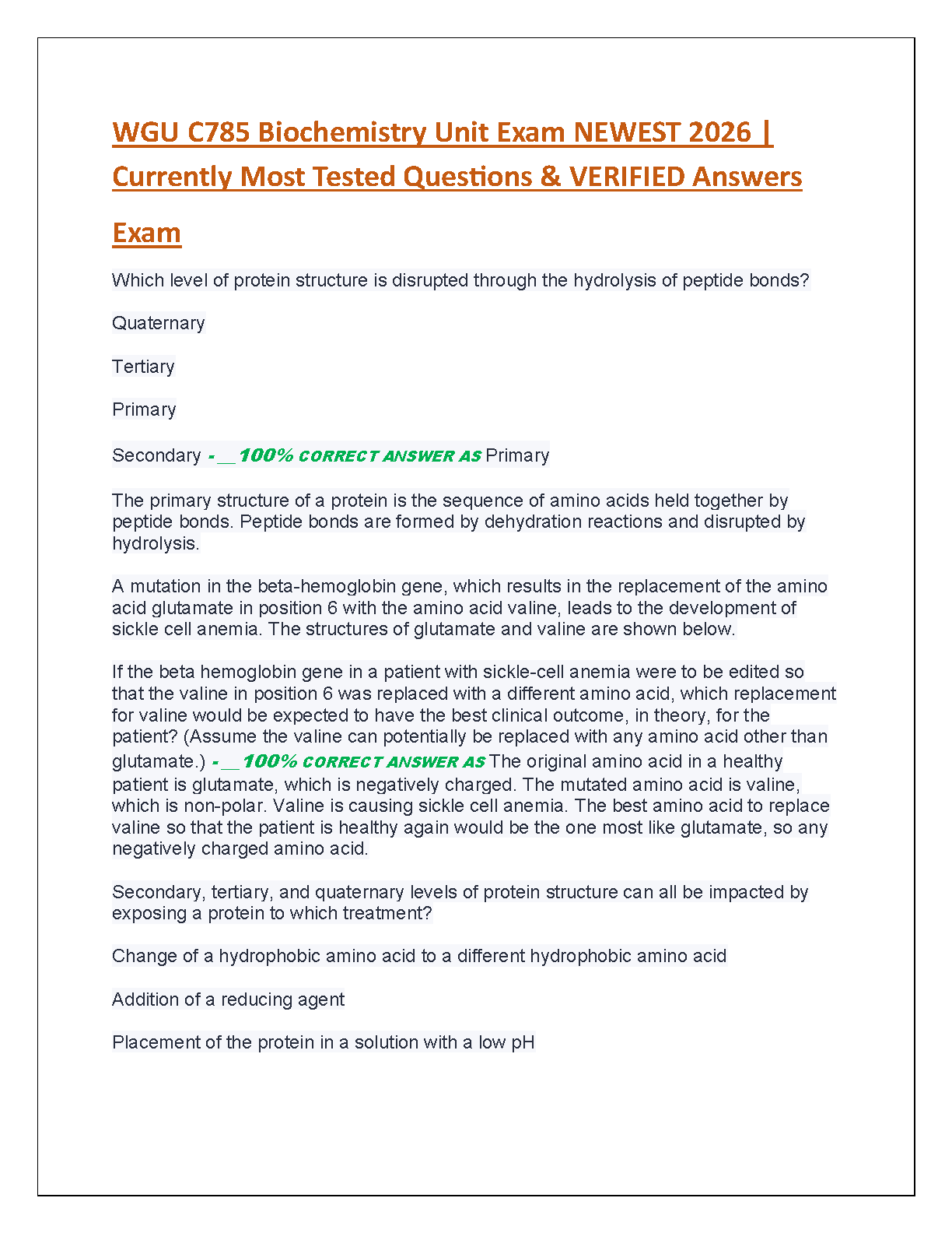 WGU C785 Biochemistry Test Bank 2026 Verified Answers IMG-1