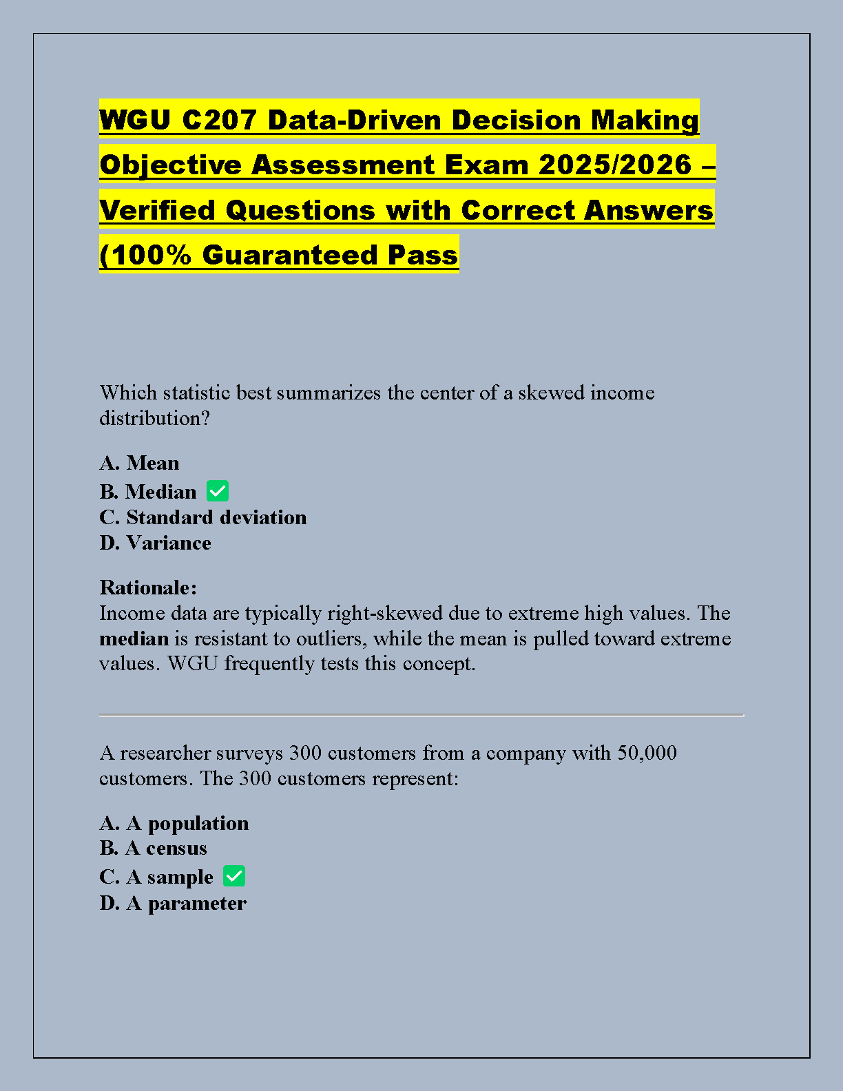 WGU C207 Data-Driven Decision Making Test Bank 2025 IMG-1