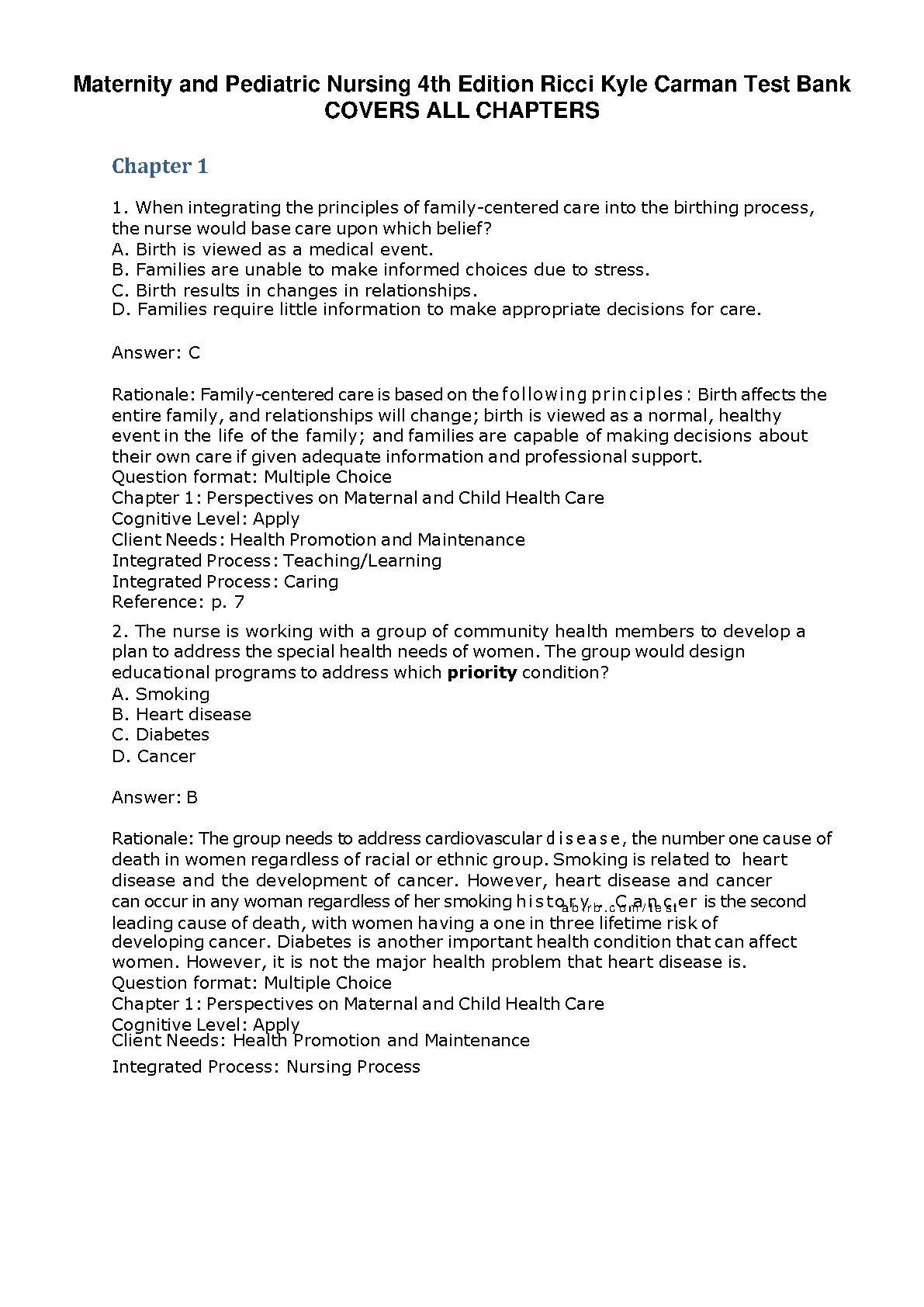 Ricci Maternity & Pediatrics Test Bank 2026/27