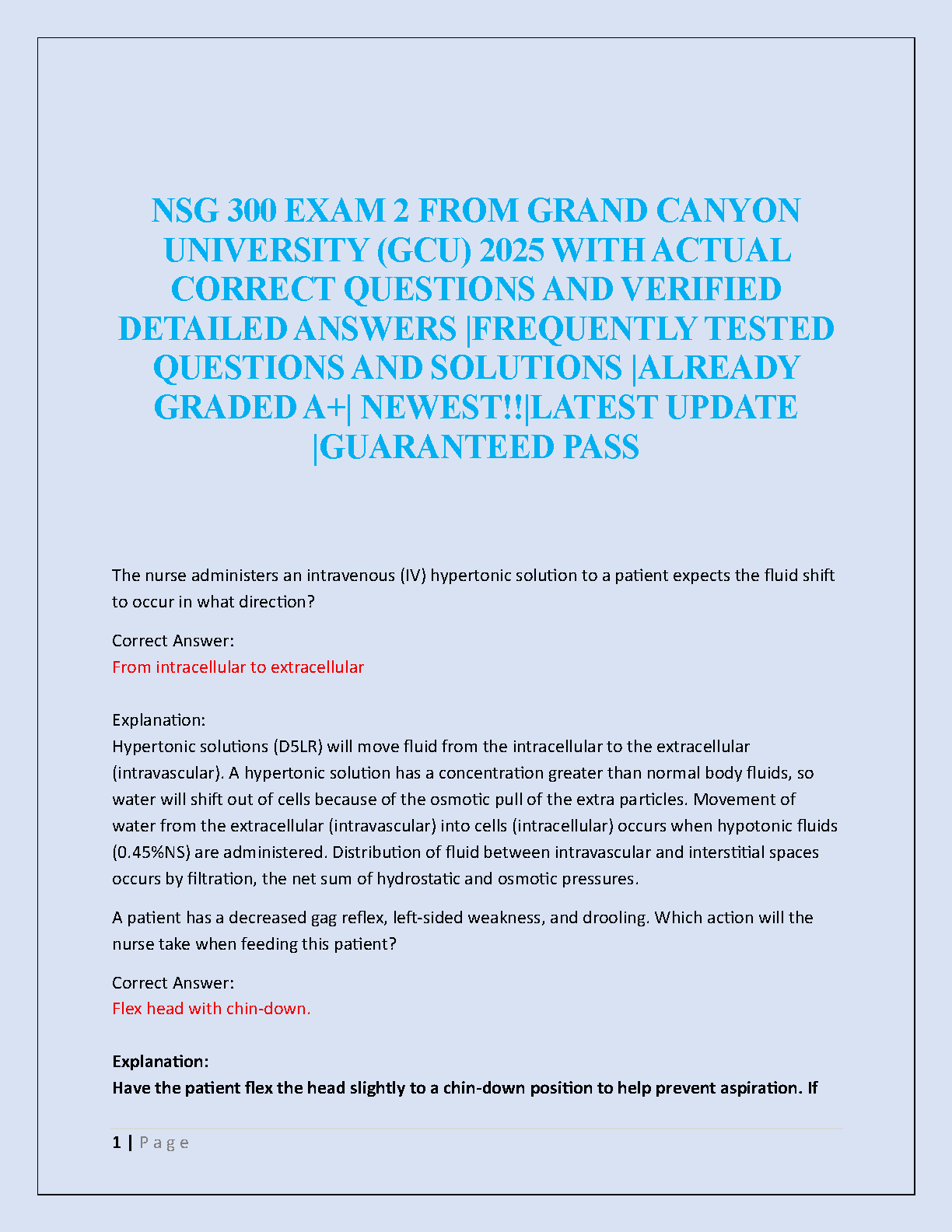 NSG 300 Exam 2 Test Bank GCU Nursing Questions