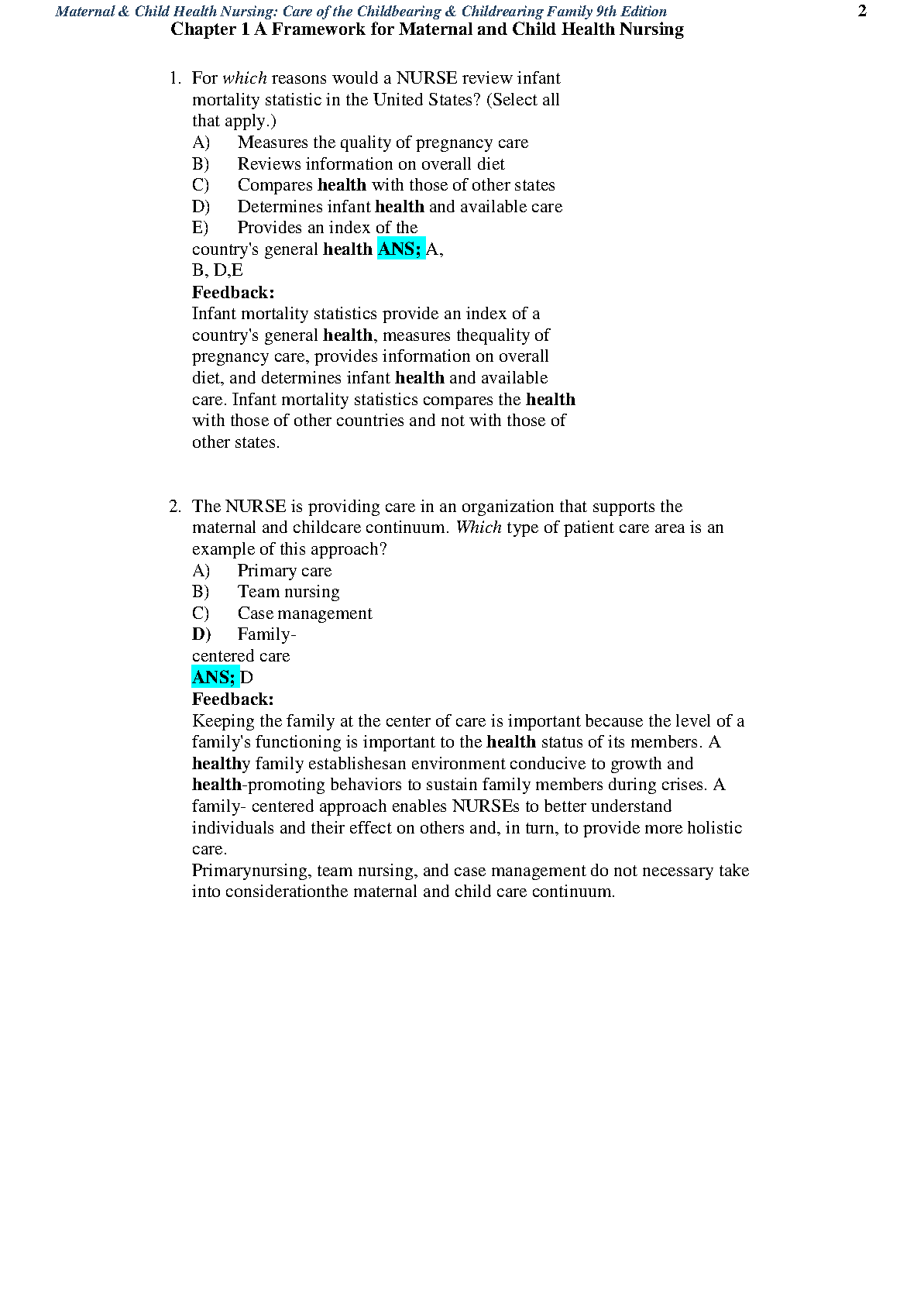 MCHN Test Bank 9th Ed 2026/27 Maternal Child Nursing