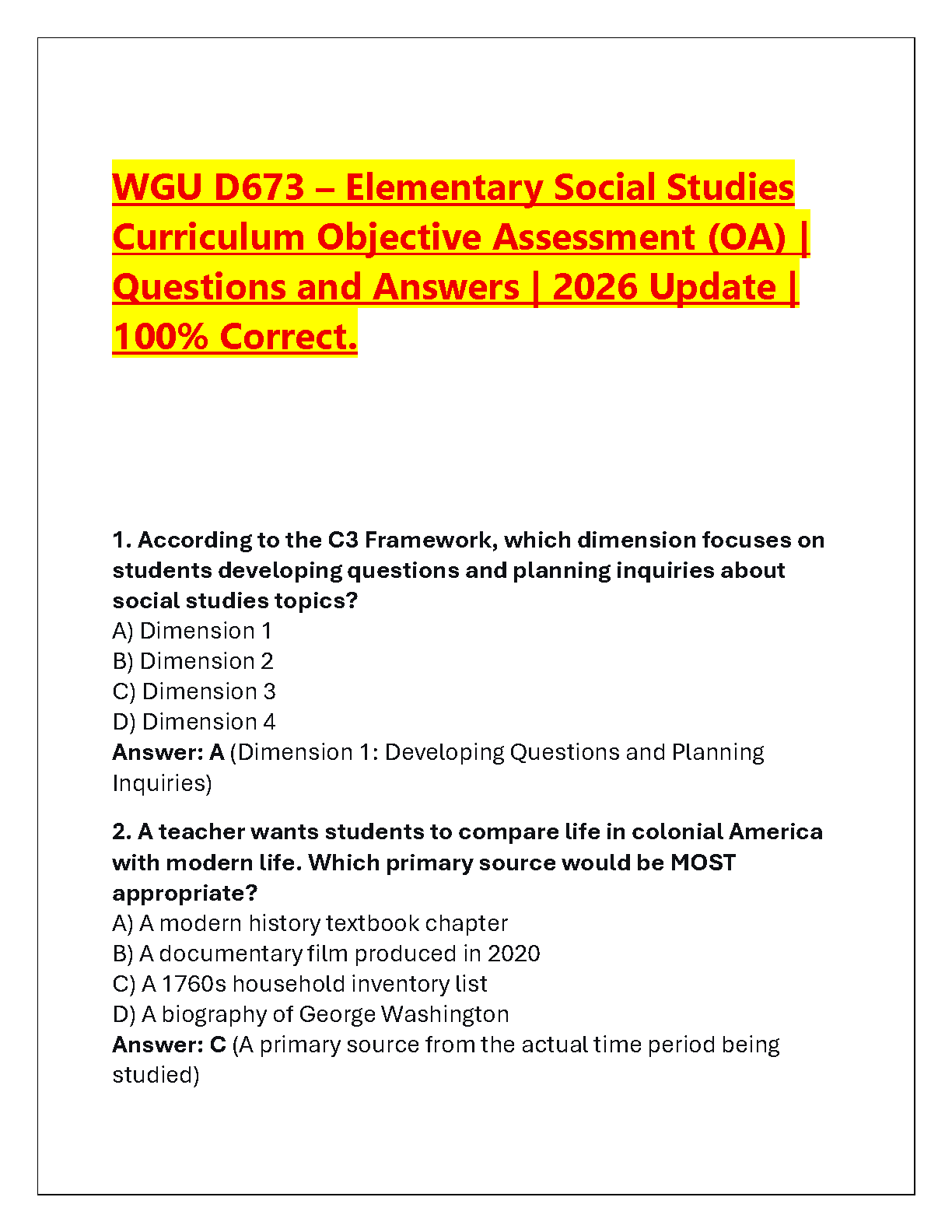 WGU D673 OA Test Bank 2026 Verified Answers