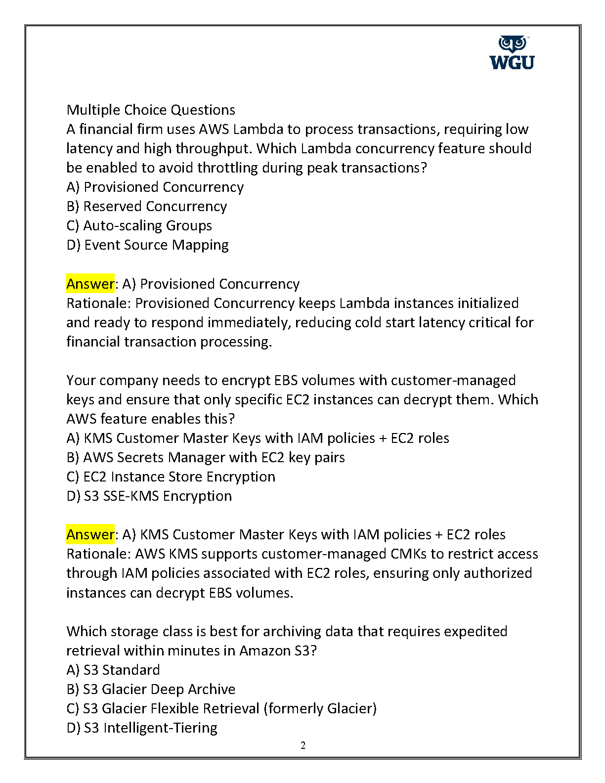 WGU D338 Cloud Platform Solutions Test Bank 2026