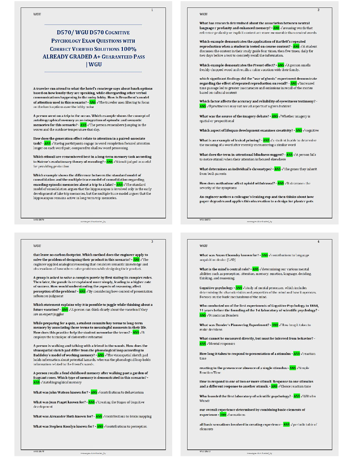 WGU D570 Cognitive Psychology Exam Questions 2026