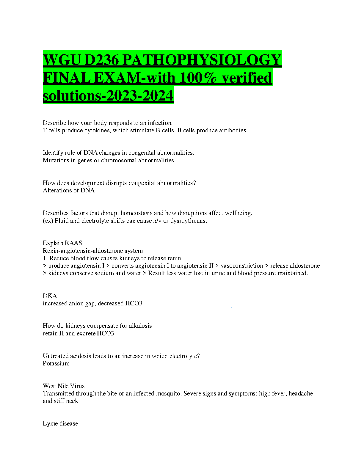 WGU D236 Pathophysiology Final Exam Test Bank 2025/2026