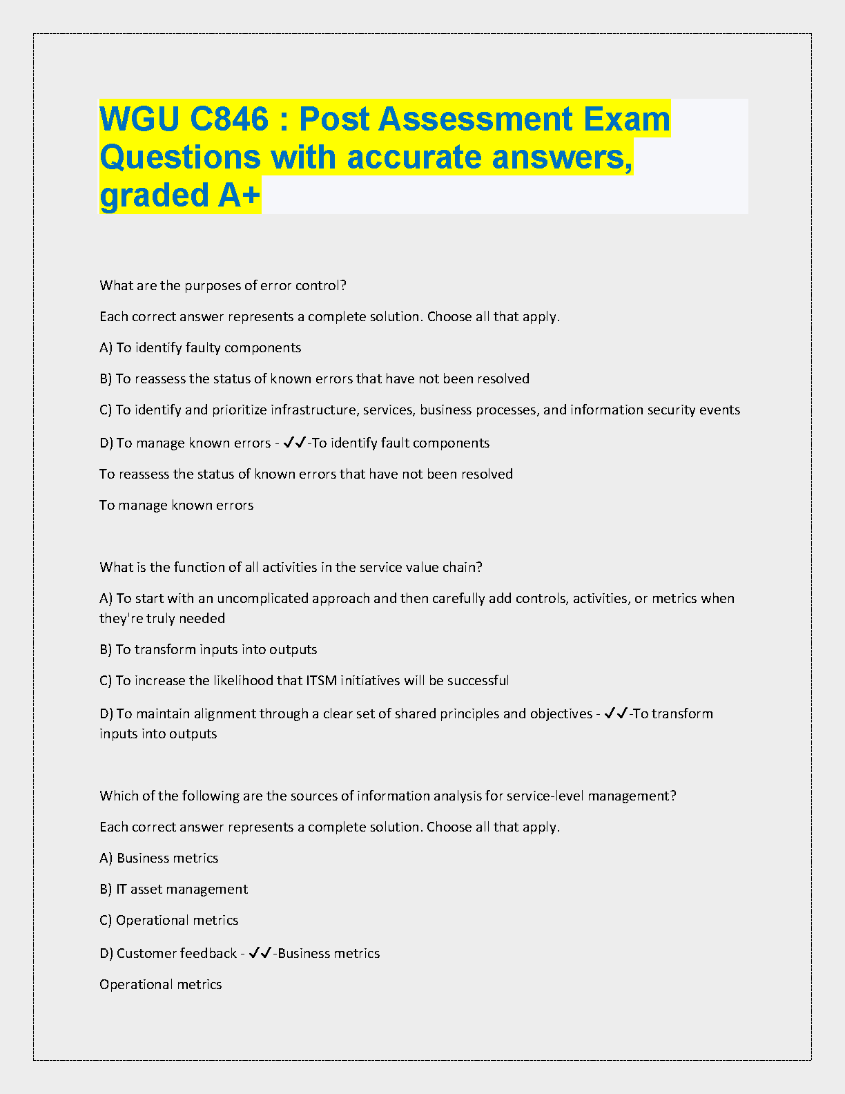 WGU C846 Post Assessment Qs & A+ Graded Solutions 2024-2025